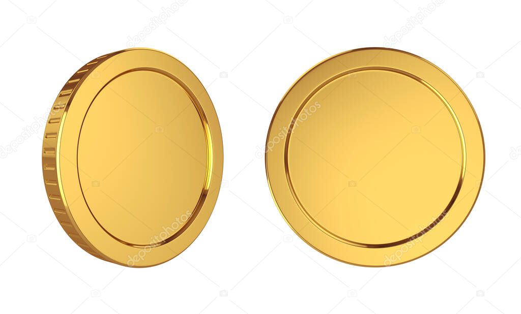 Gold coins isolated on white background, 3D rendering. Illustration