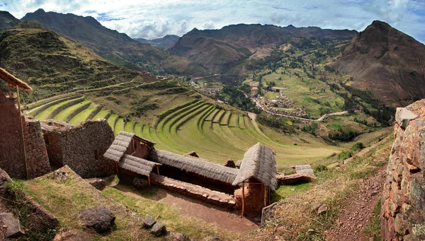 Pisac Antiga Fortaleza Inca Campos Terraços Vale Sagrado Valle Sagrado — Fotografia de Stock