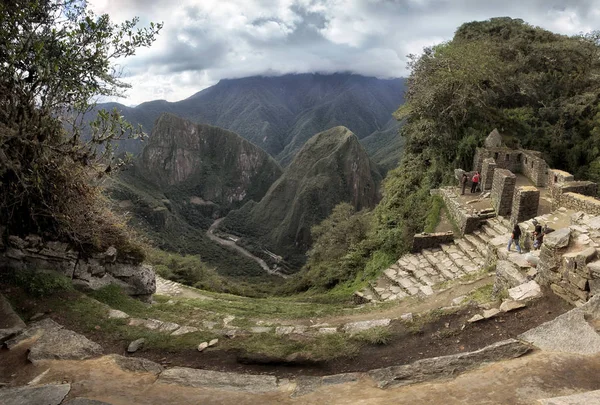 Inti Punku Bramy Słońca Machu Picchu Widok Dolinę Rzeki Urubamba — Zdjęcie stockowe