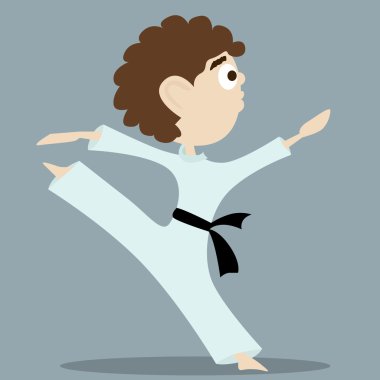 Vektör karate tekmeleri yapıyor çizgi film çocuk resimli.