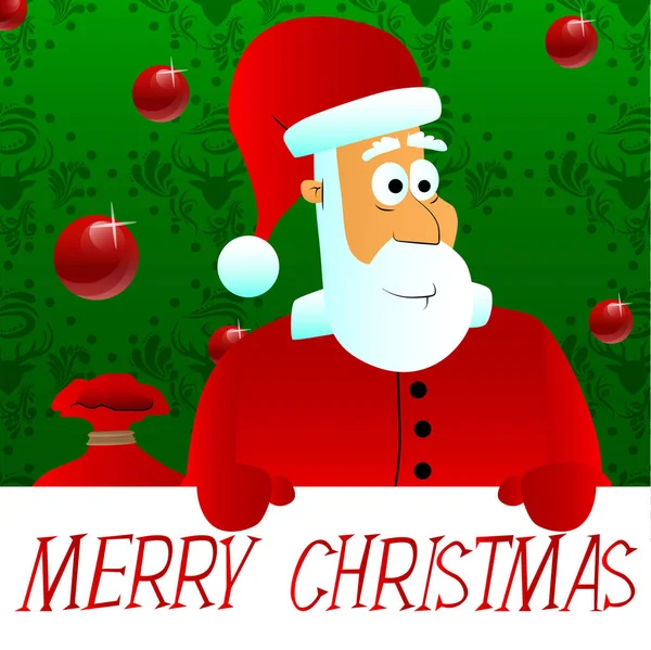 Merry Christmas! Santa Claus with big sign. — Stock Vector
