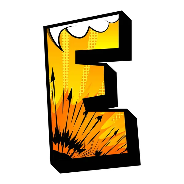 Letter E gevuld met stripboek explosie, achtergrond. — Stockvector