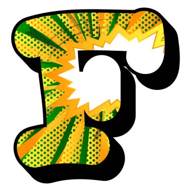 F harfi çizgi roman patlama ile arka plan dolu.