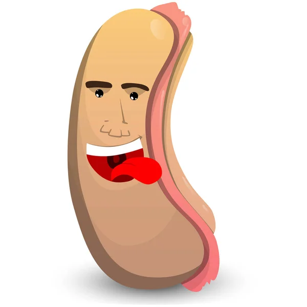 Cartone animato felice Hot Dog con lingua fuori . — Vettoriale Stock