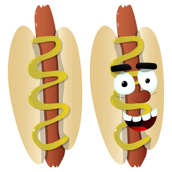 Hot Dog with and without happy face. — Stock Vector