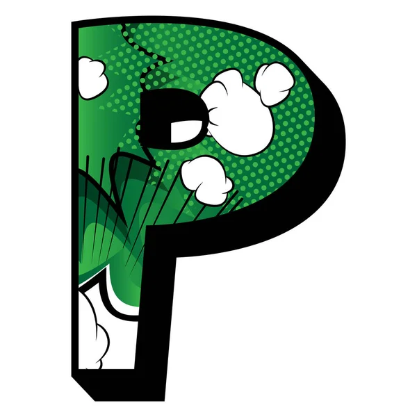 Letter P filled with comic book background. — Stock Vector