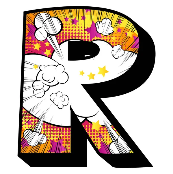 Letter R filled with comic book background. — Stock Vector