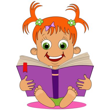 Oturma ve bir kitap okuma küçük kız.