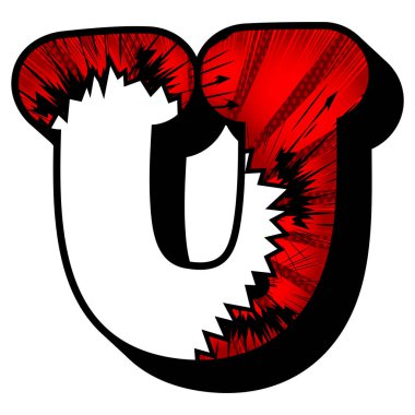 U harfi çizgi roman patlama ile arka plan dolu.