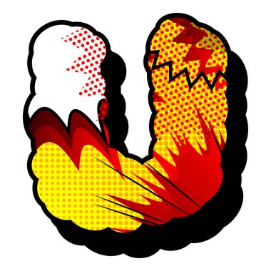 U harfi çizgi roman patlama ile arka plan dolu.