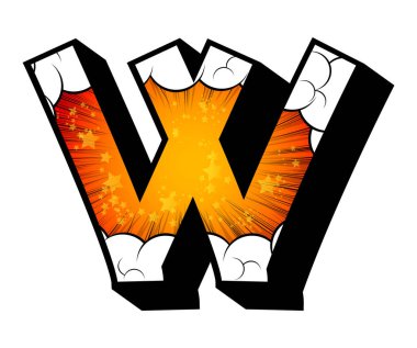 Harf W çizgi roman arka plan ile dolu.