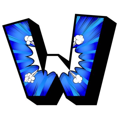 Harf W çizgi roman arka plan ile dolu.