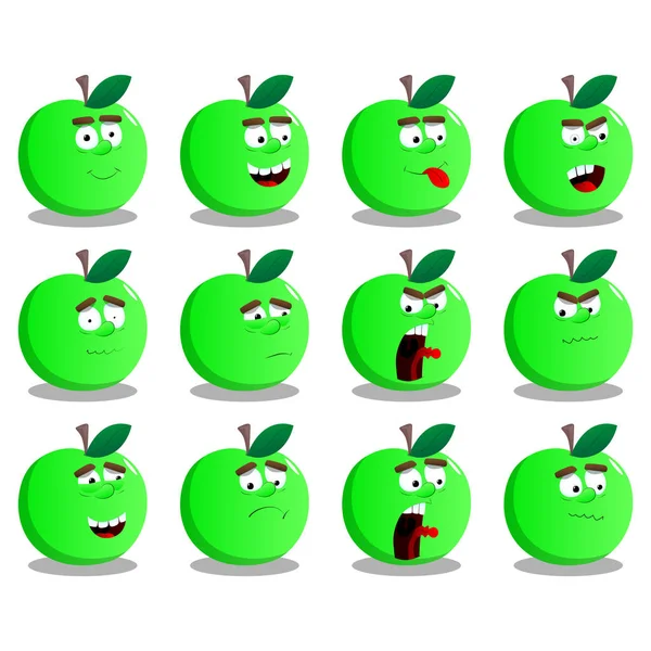 Manzanas de dibujos animados con expresiones faciales . — Vector de stock