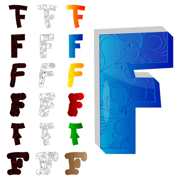 Conjunto de letras F, llenas de elementos florales . — Vector de stock