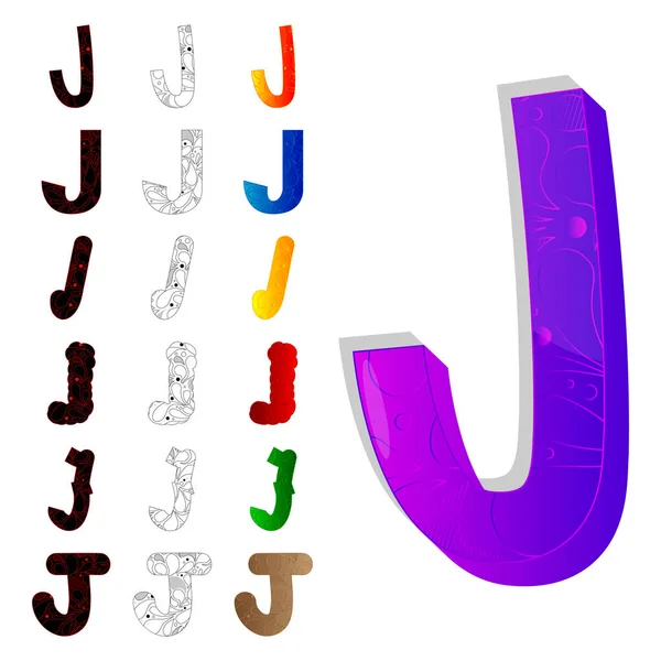 Set di lettere J, riempito con elementi floreali . — Vettoriale Stock