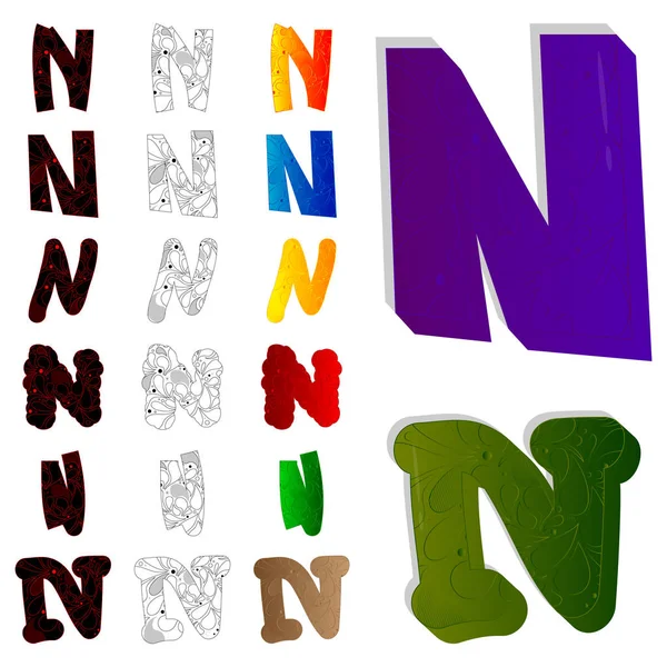 Set di lettere N, riempito con elementi floreali . — Vettoriale Stock