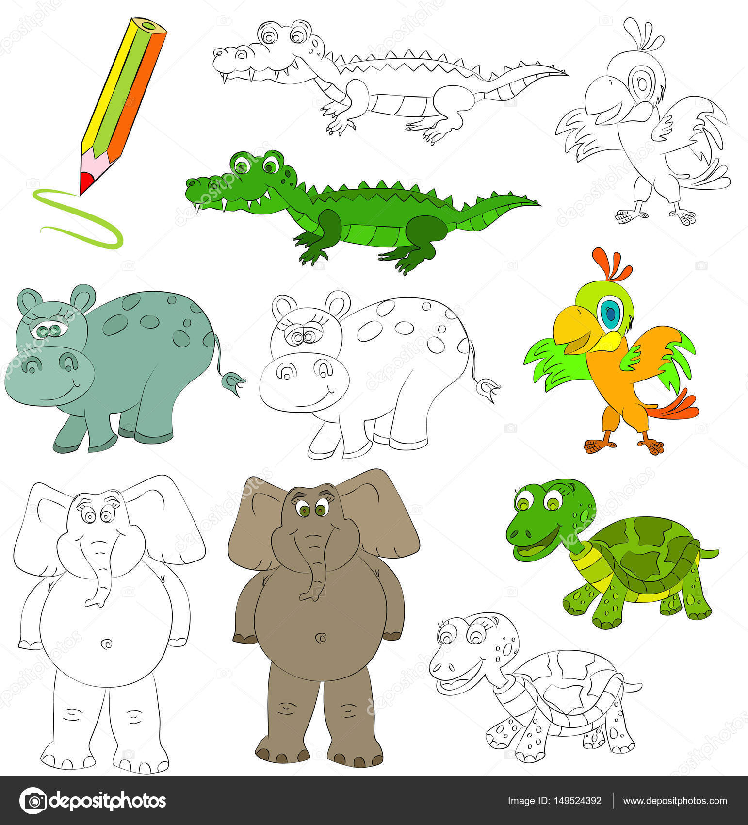 Libro da colorare con gli animali Illustrato del fumetto — Vettoriale Stock