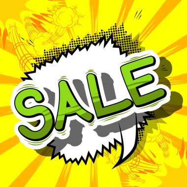 Satılık - arka plan üzerinde çizgi roman tarzı kelime.