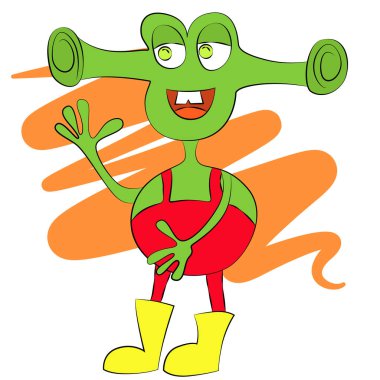 Yeşil uzaylı kocaman bir gülümseme ve kulakları ile.