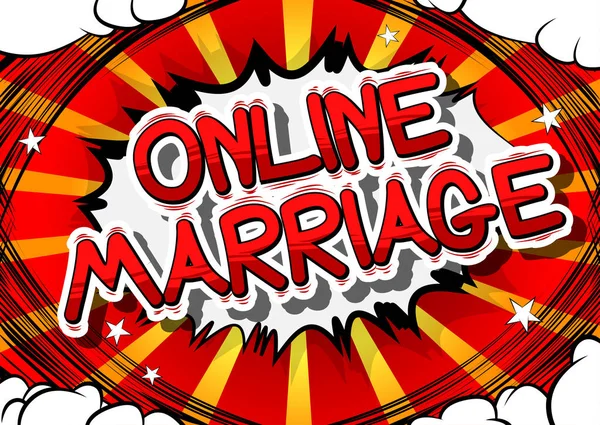 Online γάμος - κόμικ στυλ λέξη. — Διανυσματικό Αρχείο