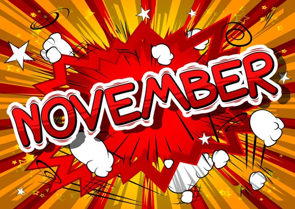 November - Comic book stijl woord. — Stockvector