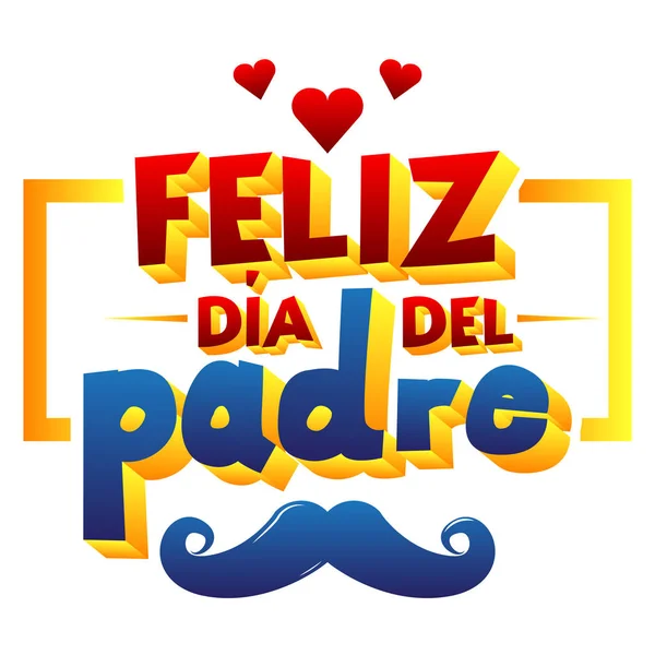 Tarjeta de feliz día de los padres con corazón y bigote. Versión en español . — Vector de stock