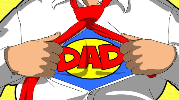 Чоловік відкриває сорочку, щоб показати слово DAD на грудях . — стоковий вектор