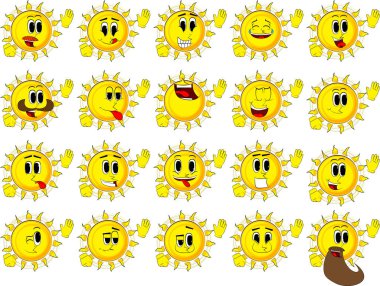 Mutlu yüzler ile el sallayarak ile çizgi film güneş.