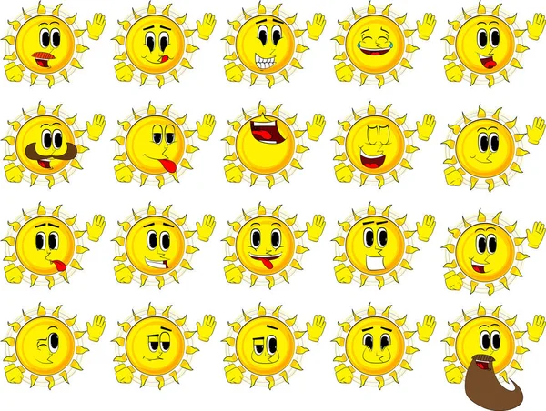 Mutlu yüzler ile el sallayarak ile çizgi film güneş.