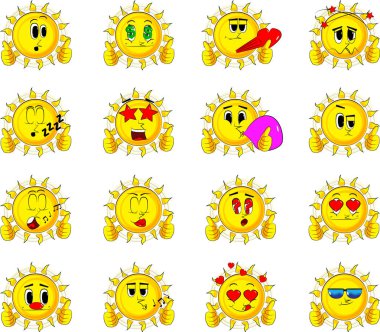 Çizgi film güneş işareti iki elle yukarı yapma.