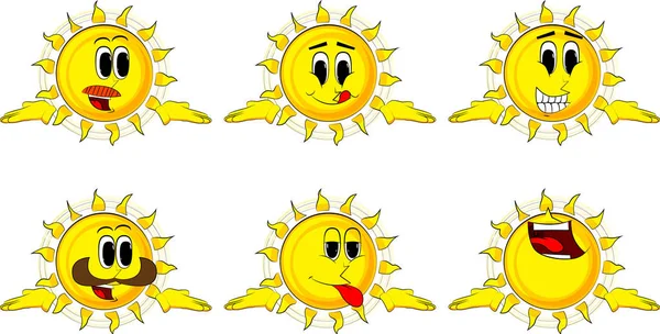 Cartoon sun shrugs shoulders expressing don 't know gesture . — стоковый вектор