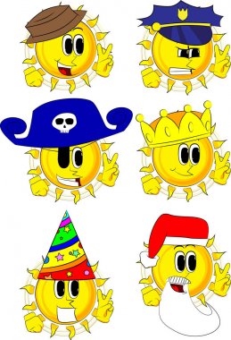 V işaret gösteren çizgi film güneş.