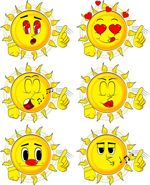 Cartoon sun saying no with his finger — Stock Vector
