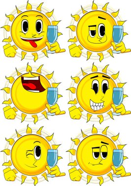 Bir bardak su ile karikatür güneşle.