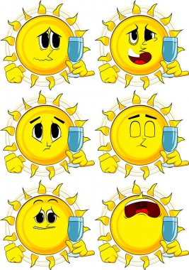 Bir bardak su ile karikatür güneşle.