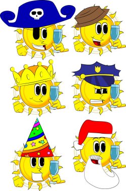 Bir bardak su ile karikatür güneşle.