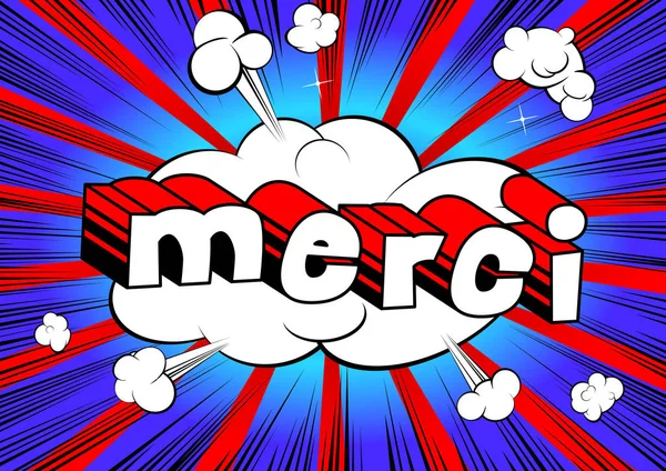 Merci - köszönöm a francia - képregény stílus word. — Stock Vector