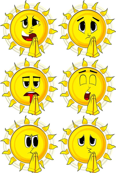 Cartoon sun with praying hands. — Stock Vector