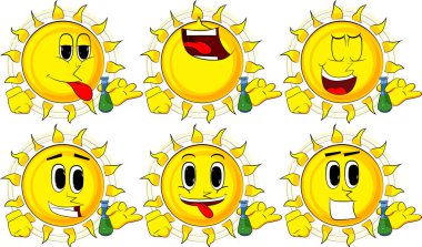 Tüp bebek tutan karikatür güneş.