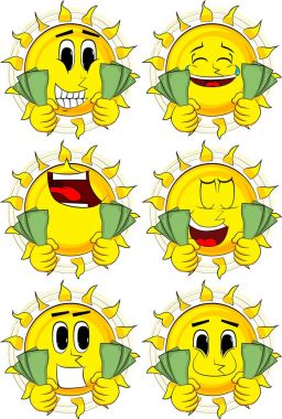 Çizgi film güneş holding veya para faturaları gösterilen.