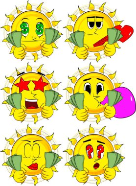 Çizgi film güneş holding veya para faturaları gösterilen.