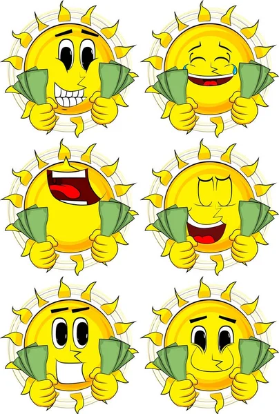 Çizgi film güneş holding veya para faturaları gösterilen.