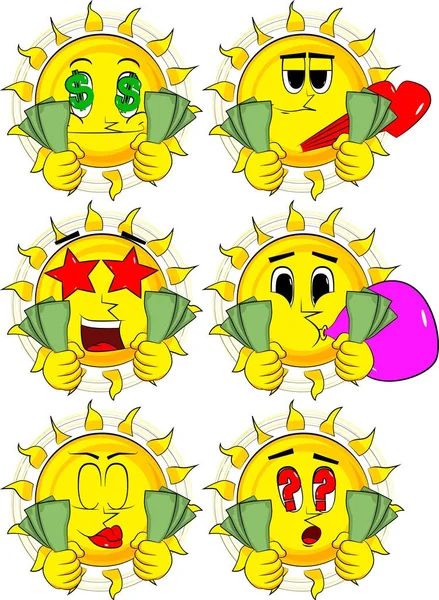 Çizgi film güneş holding veya para faturaları gösterilen.