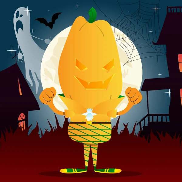 Feliz sorrindo Jack O 'Lantern com abóbora laranja em vez de uma cabeça . — Vetor de Stock
