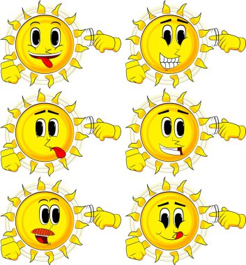 Çizgi film güneş gösterir bir parmağını onun Tapınağı büküm tarafından fındık jest olduğunu.