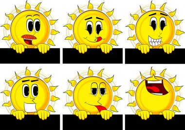 Boş siyah işareti holding karikatür güneş.