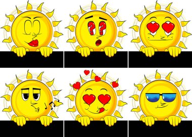 Boş siyah işareti holding karikatür güneş.