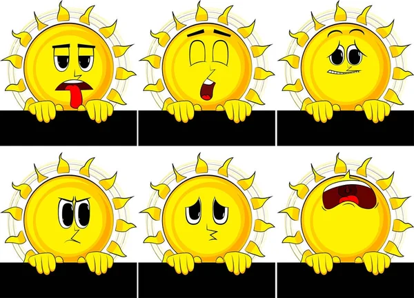 Boş siyah işareti holding karikatür güneş.