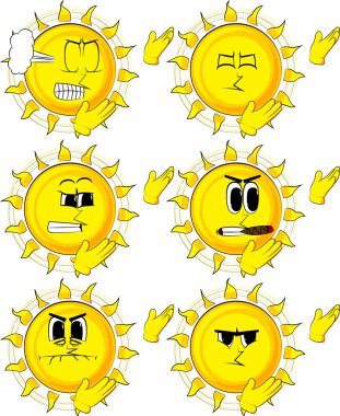 İki elle, güçlü el hareketi bir şey gösterilen çizgi film güneş.