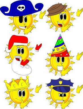 İki elle, güçlü el hareketi bir şey gösterilen çizgi film güneş.